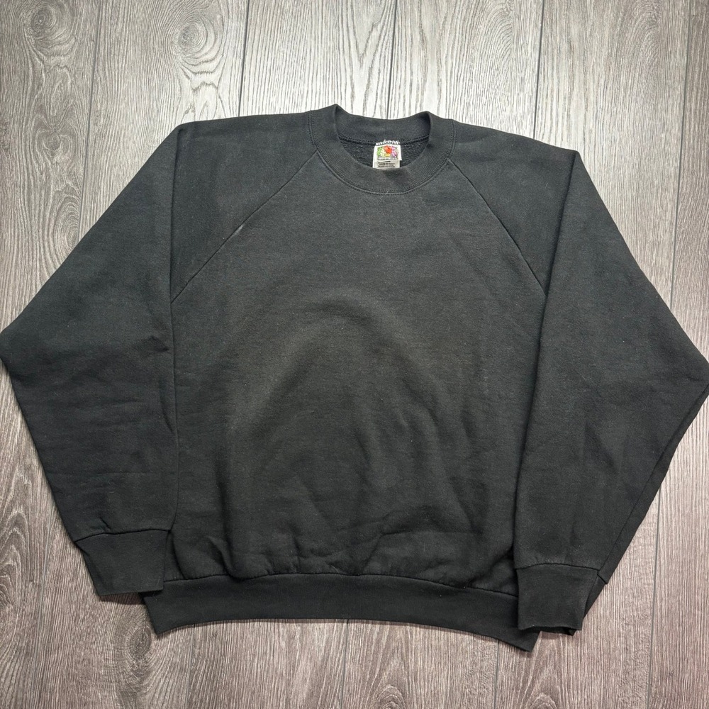 Vintage Fruit of the Loom Blank Sweatshirt Black XL Raglan Pullover